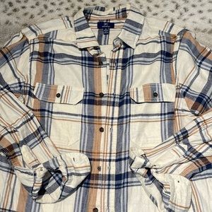 Men’s M 38-40 [g] George White, blue and tan striped button down flannel